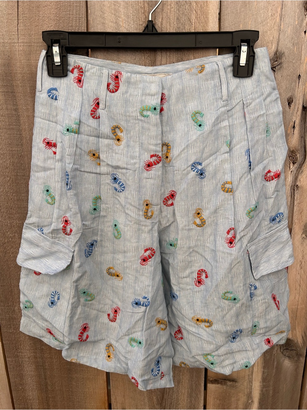 Anthropologie Conditions Apply Wallis Linen Blend Bermuda Shorts, embroidered